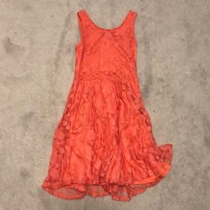 Comfy and fashionable pink orange dress with lacy polka dots